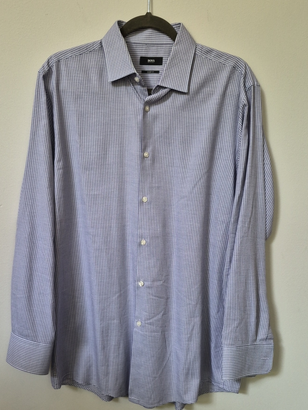 BOSS Hugo Boss Men’s 16 Purple Houndstooth Check Dress Shirt Sharp Fit Tailored